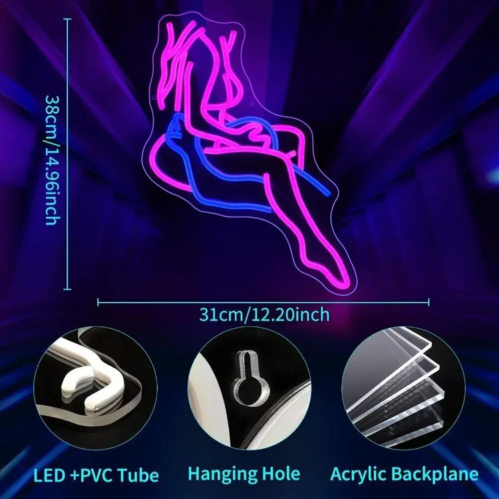 🆕Lady Neon Sign Led Light Pink Preppy Girls Room USB Powered for Wall Decor